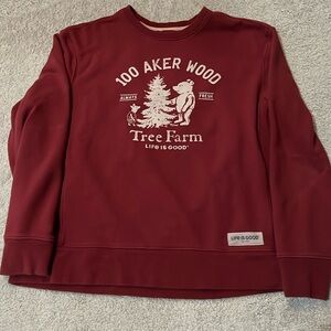 Life is Good Winnie the Pooh tree farm sweatshirt. Women’s size large, color red